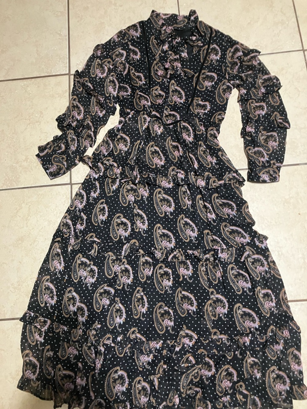 Splash Black Paisley & Dot Tiered Maxi Dress